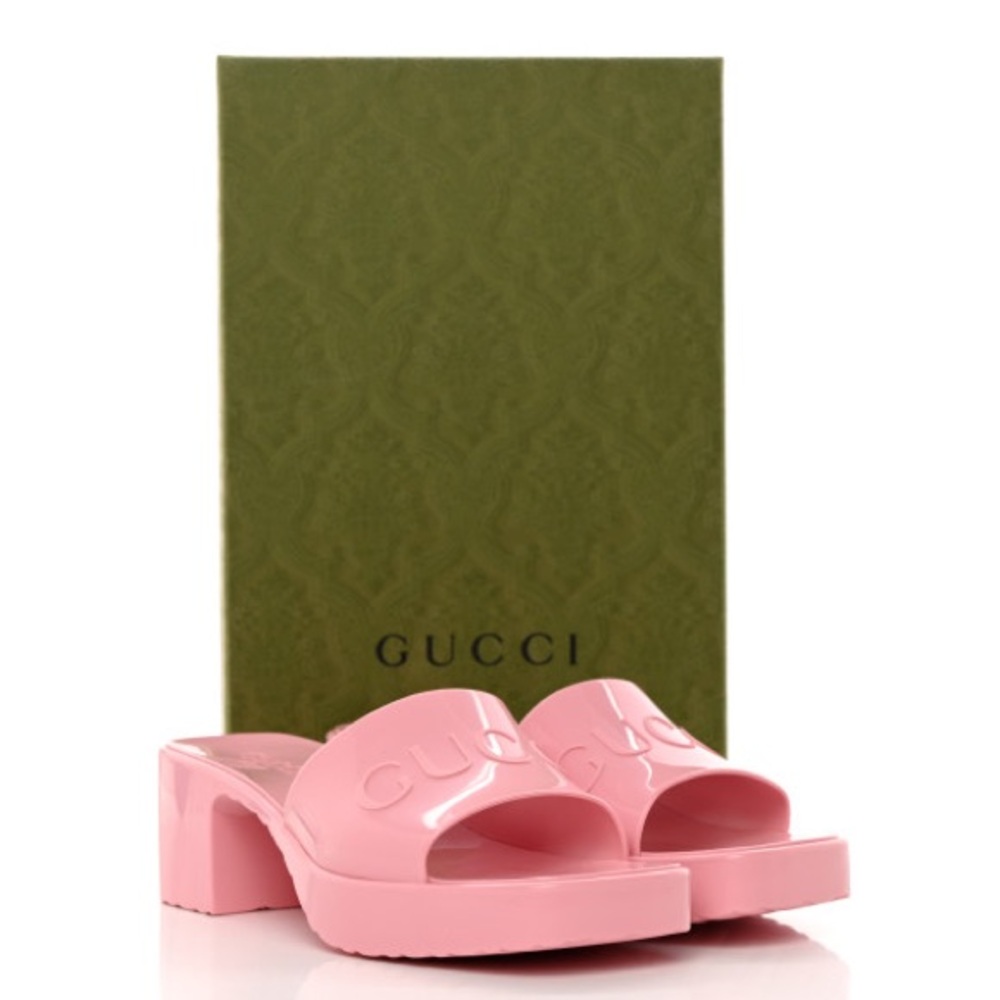 New Gucci logo Rubber sandals pink Gucci Logo Womens Platform Slide Sand… - Picture 7 of 11